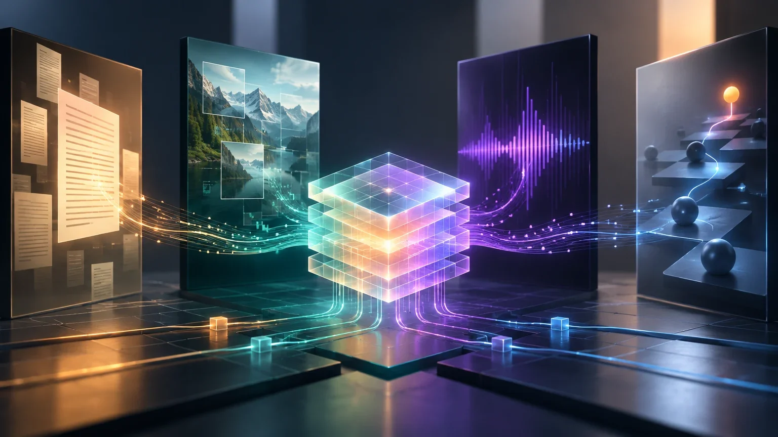 Ilustración editorial para Liquid AI presenta LFM3, una familia de modelos multimodales para especialización