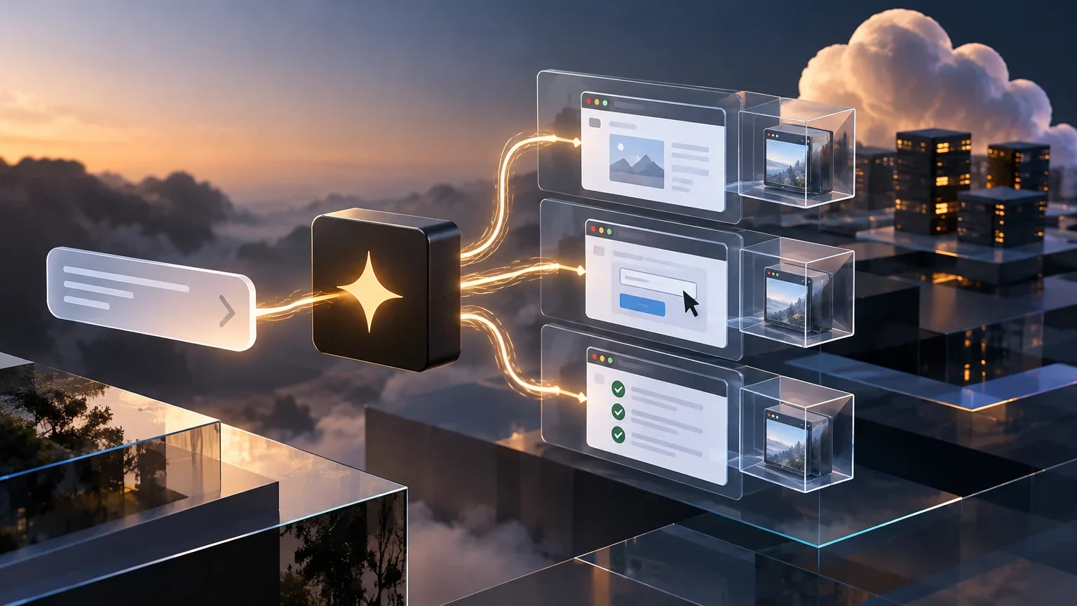 Ilustración editorial para Epsilon automatiza pruebas de interfaz con Nova Act en navegadores gestionados por AWS